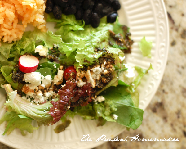 Black Beans rice and salad The Prudent Homemaker