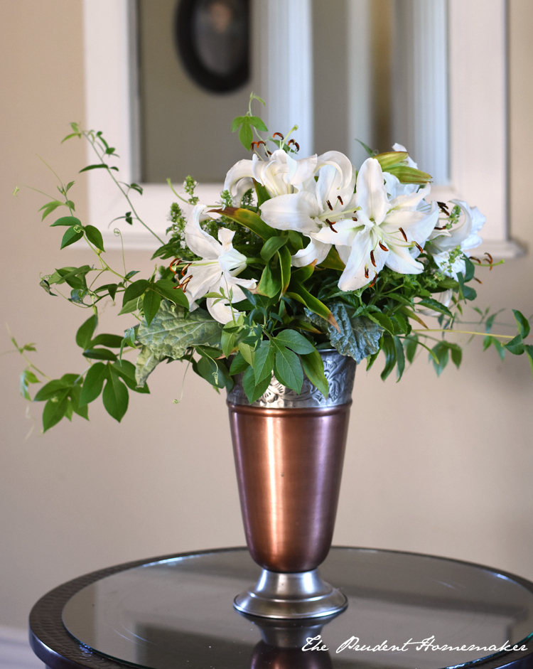 Lilies in Metal Vase The Prudent Homemaker