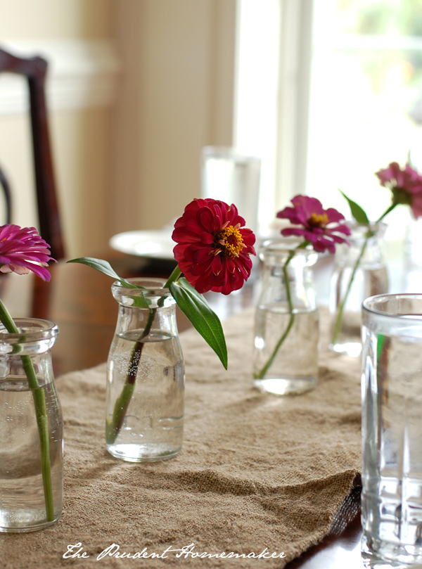 Zinnias in Milk Bottles The Prudent Homemaker