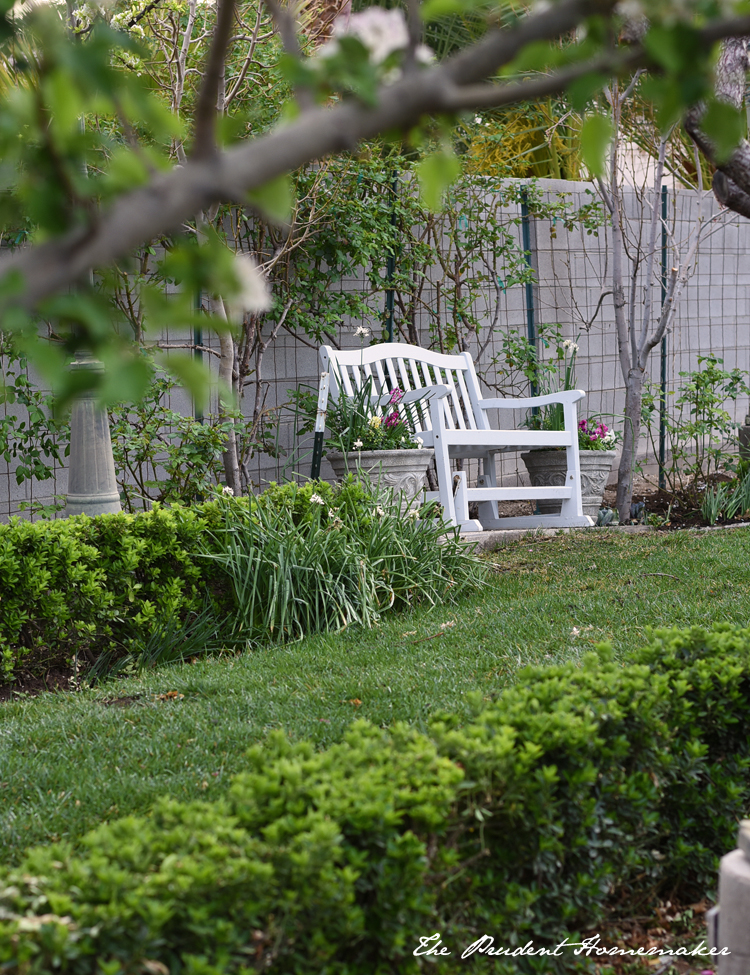 Garden in March White Bench The Prudent Homemaker