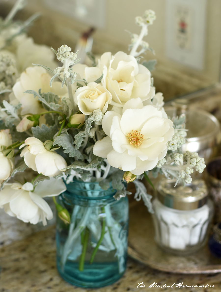 Roses in Blue Ball Jar The Prudent Homemaker