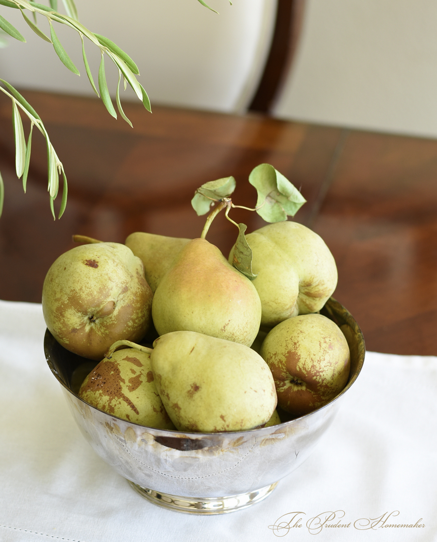 Pears in Silver Bowl The Prudent Homemaker