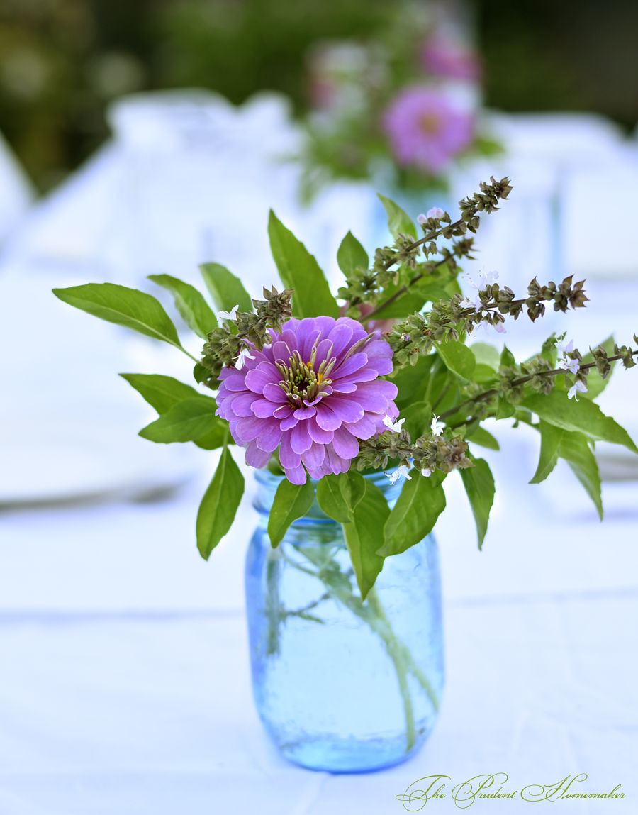 Zinnia Arrangement in Blue Jar The Prudent Homemaker