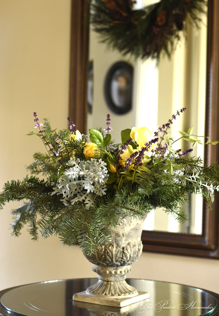 Christmas Urn on Entry Table The Prudent Homemaker