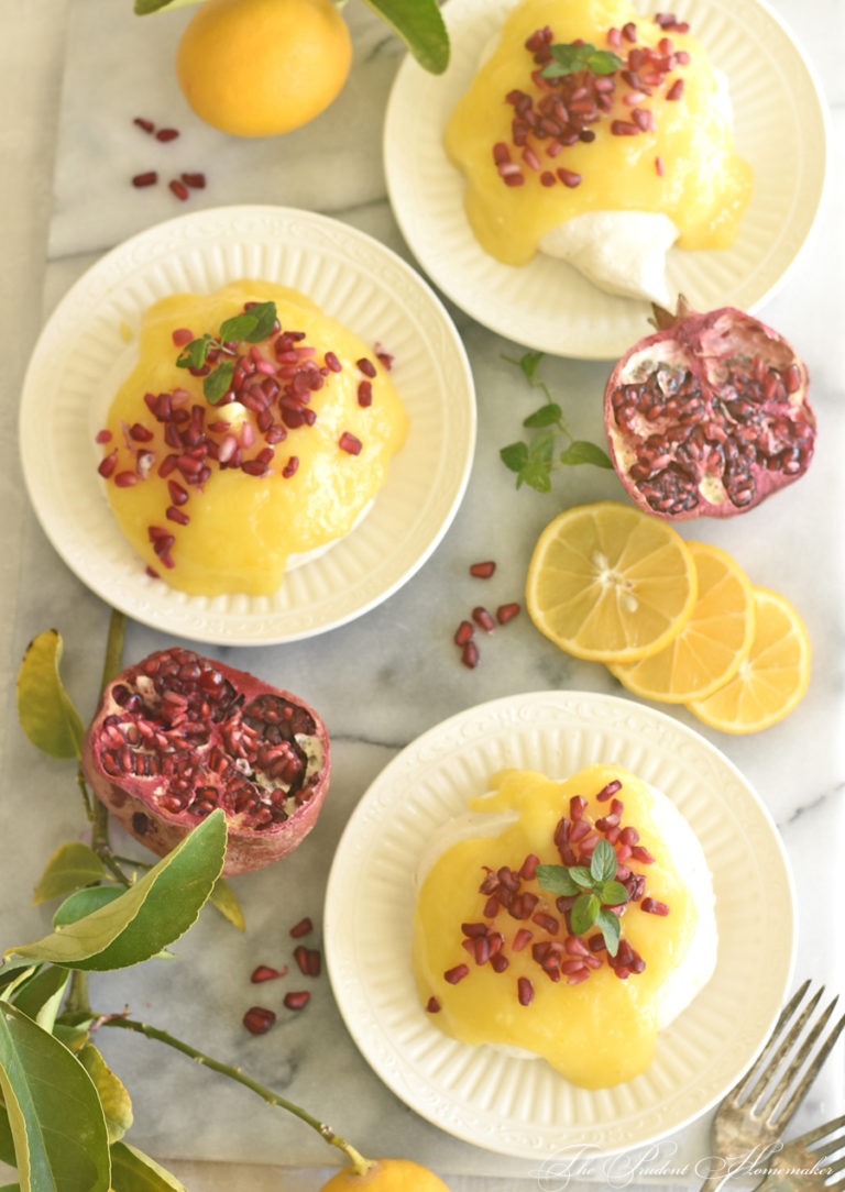 Meyer Lemon Curd Meringues with Pomegranate Arils
